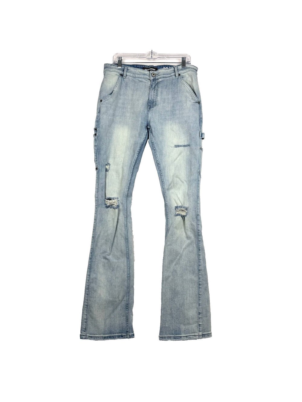 Serenede Mens 36 Flared Stacked Skinny Stretch Distressed Cargo Denim Jeans